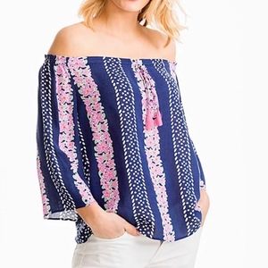 Southern Tide Mackenzie Blue Night Floral Off-Shoulder Flowy Top Women's XS